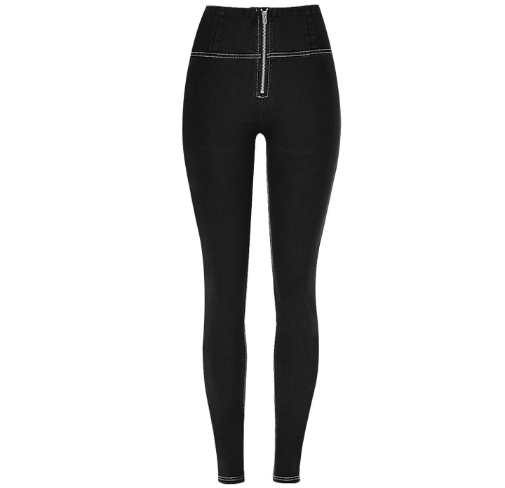 Fitness Yoga Trousers Women's High Waist Elastic Denim Version Peach Buttocks Hip Trousers Washed Black