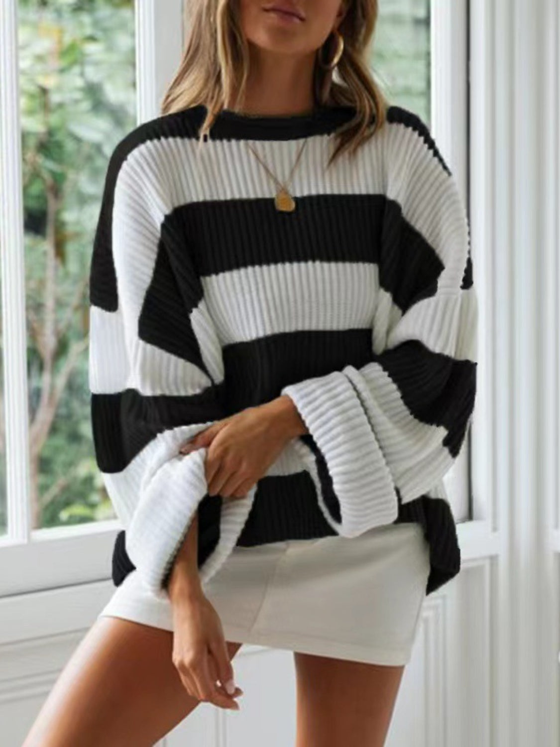 Round Neck Long Sleeve Sweater for Women Casual Style