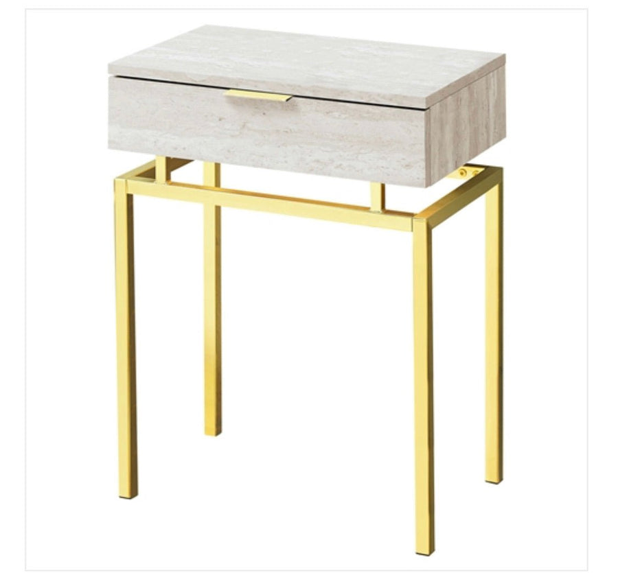 24in Modern End Table 1 Drawer Nightstand Beige Marble Gold Legs - Ruth Envision