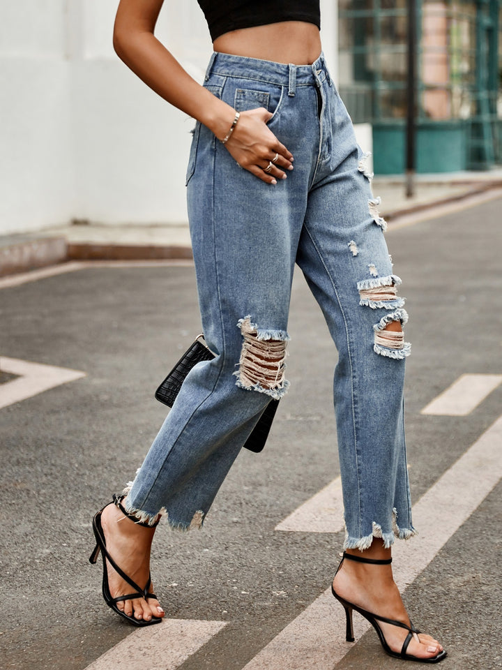 Ripped Edge Pocket Jeans for Effortless Style