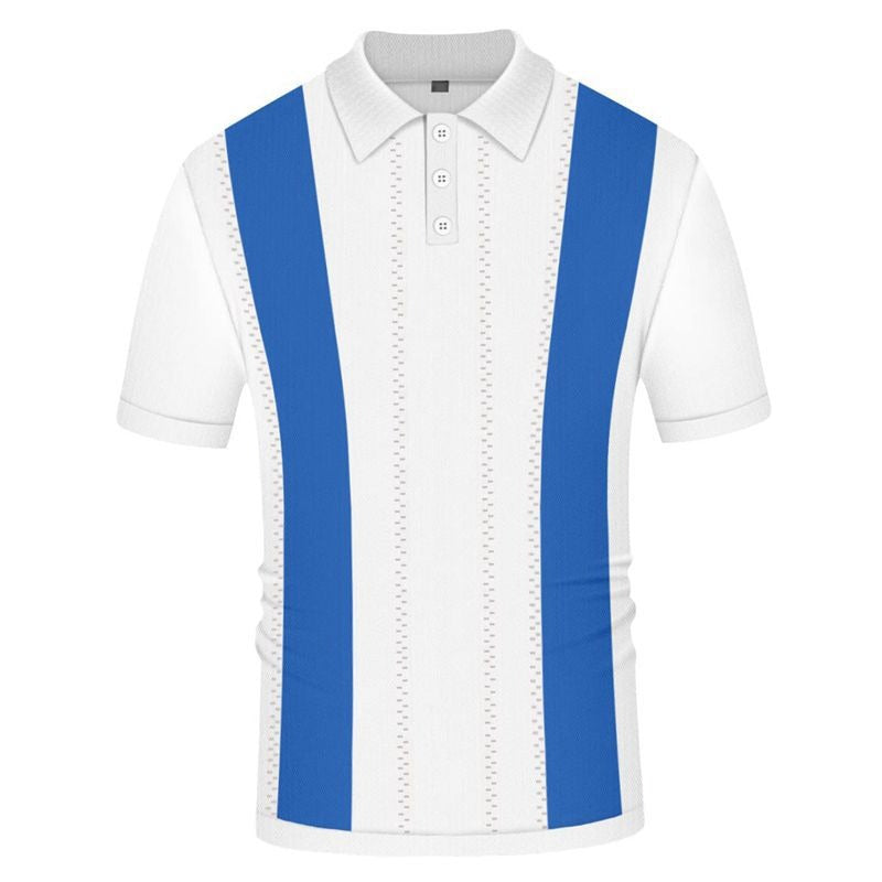 Chic Short Sleeve Ice Cool Silk Polo Sweater with Striped Accents - Ideal for Father's Day Celebrations