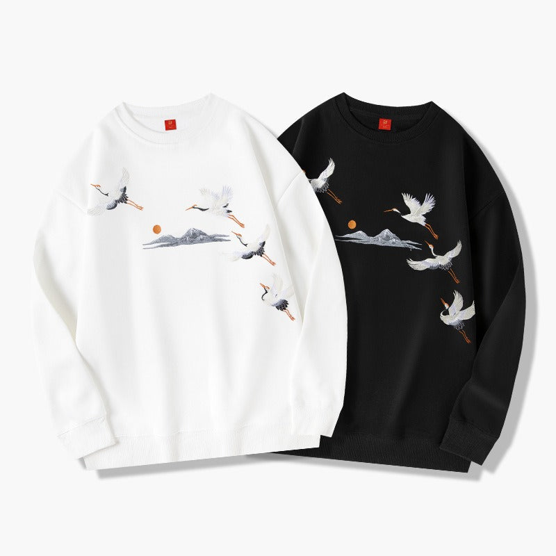 Men's Trendy Embroidered Round Neck Pullover Urban Hip Hop Sweatshirt