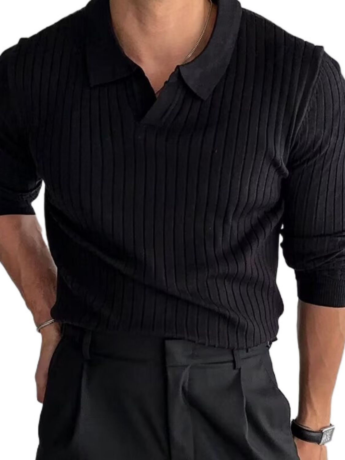 Men's Plus Size Collared Neck Long Sleeve Polo Shirt Comfort
