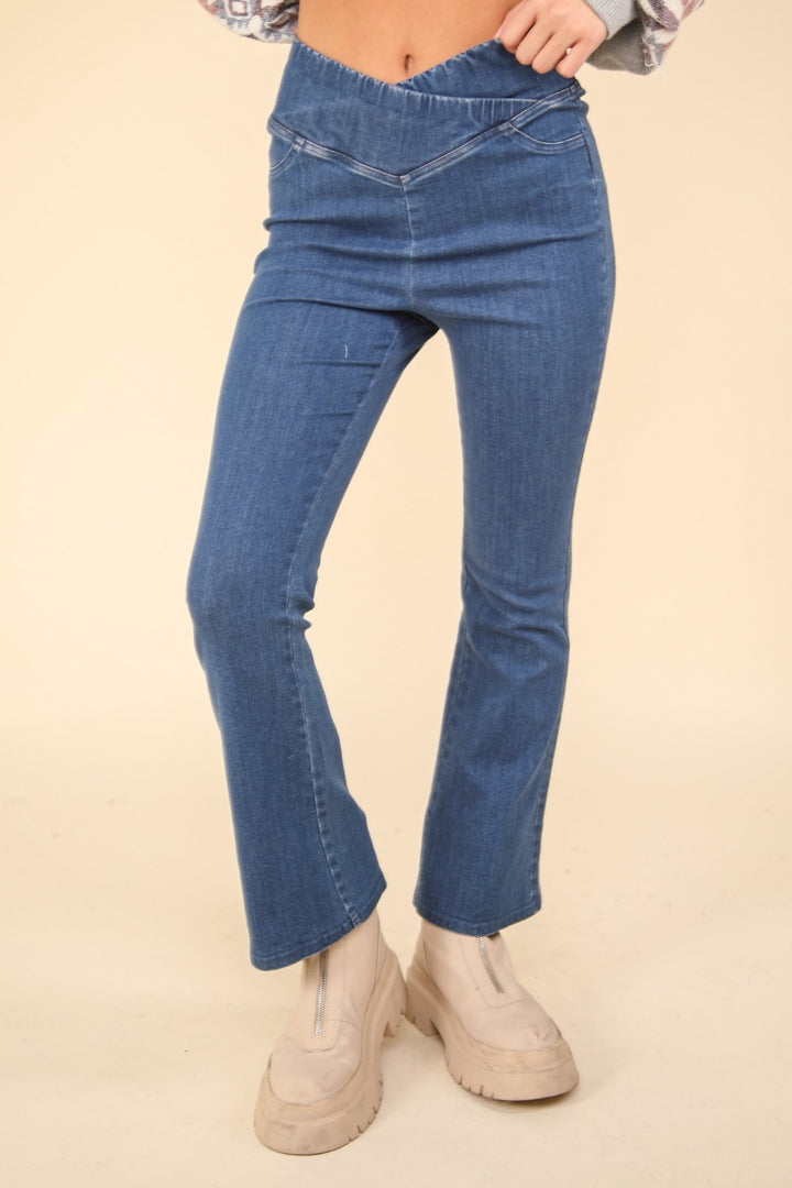 Crossover Waist Flared Denim Leggings by VERY J