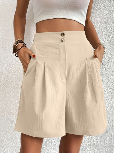 Elegant Ruched Elastic Waist Shorts with Pockets for Women