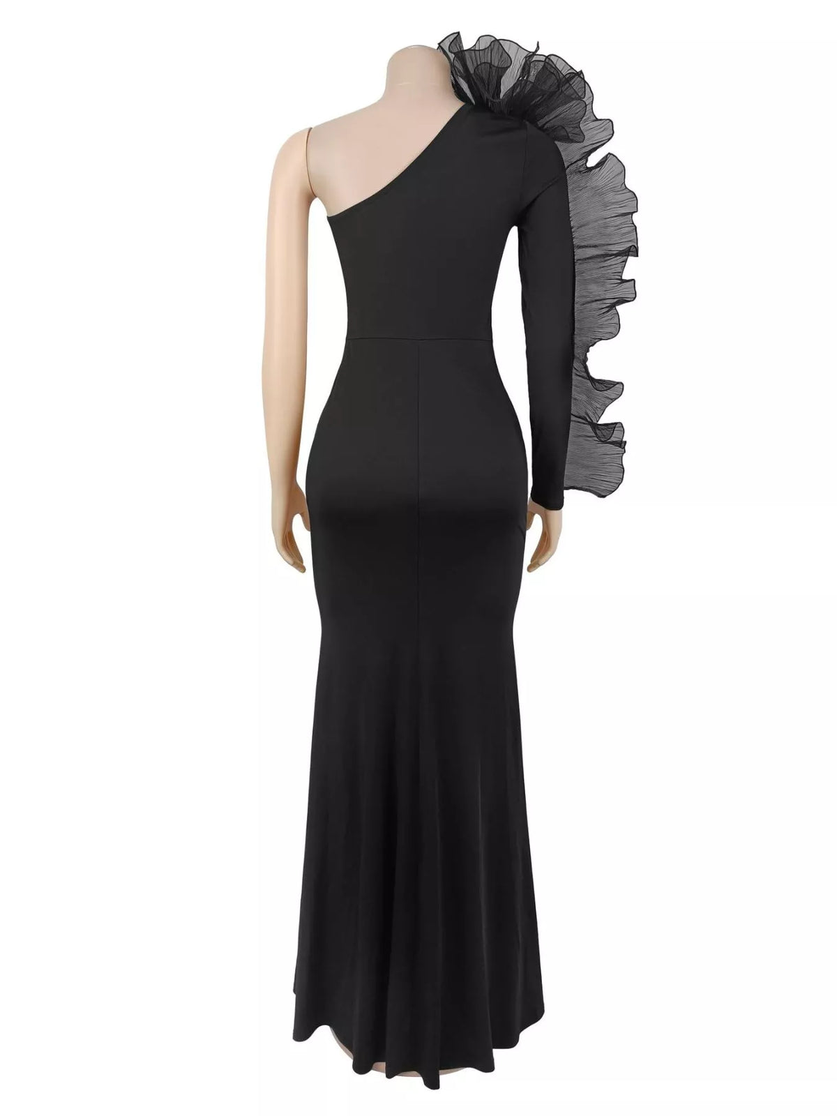 One-Shoulder Ruffled Mermaid Evening Maxi Dress