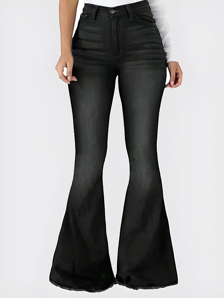 Distressed Flare Jeans with Edgy Raw Hem and Pocketed Design