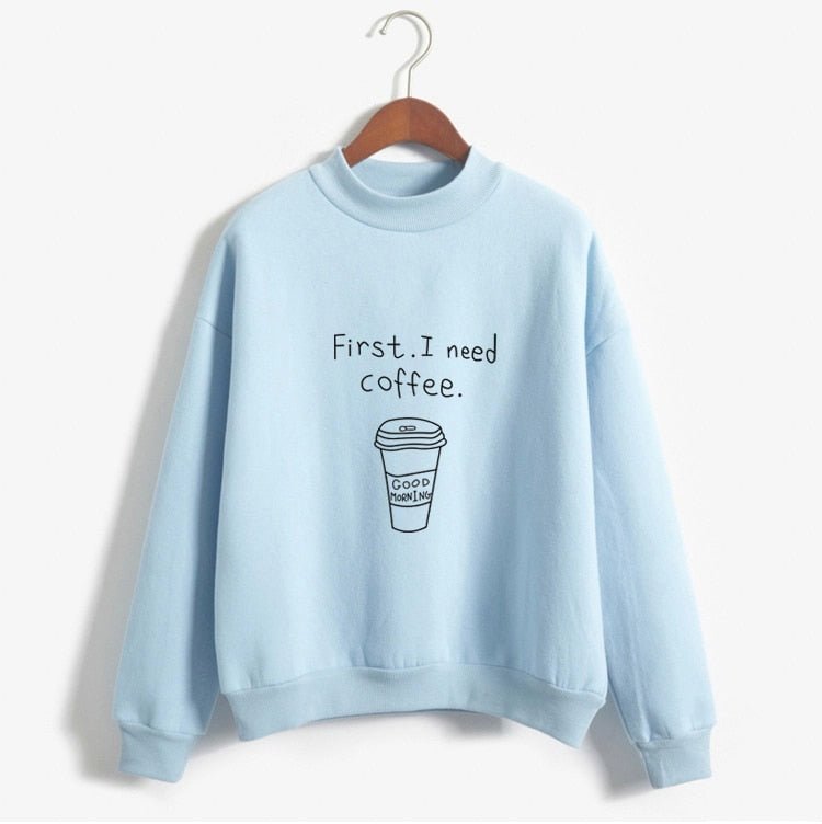 Kawaii Coffee Lover's Harajuku Style Fleece Turtleneck Hoodie for Women