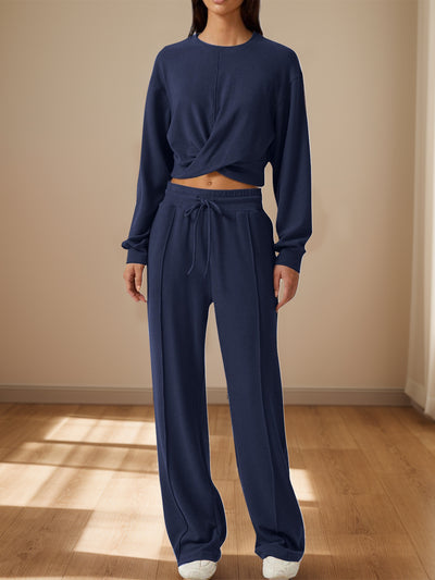 Trendy Crisscross Neck Top and Adjustable Waist Pants Set