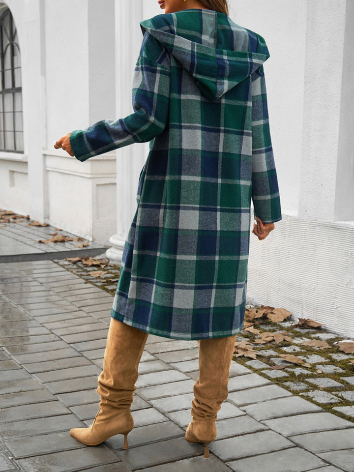 Plaid Hooded Jacket with Long Sleeves