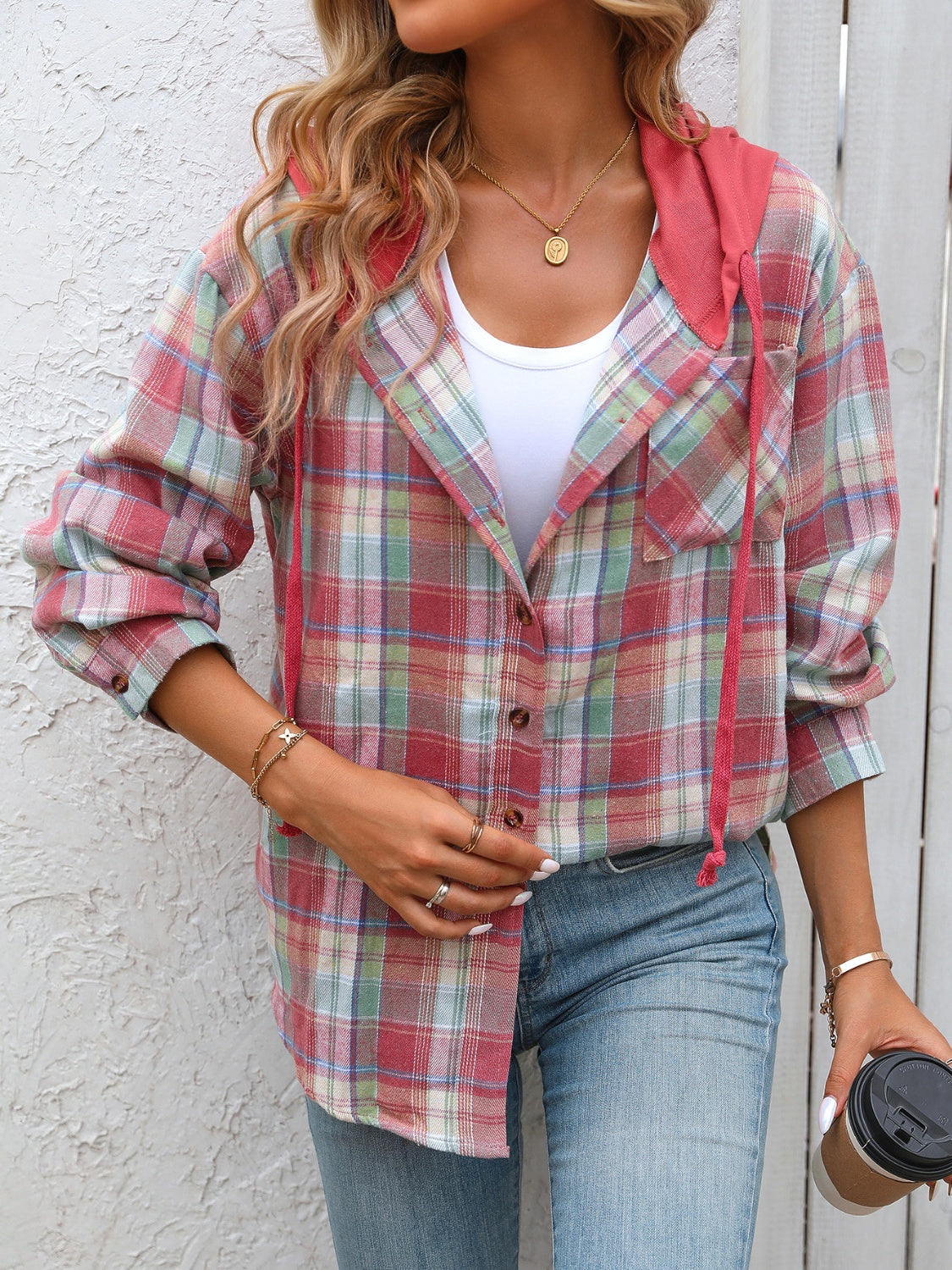 Plaid Long Sleeve Hooded Jacket for Stylish Comfort