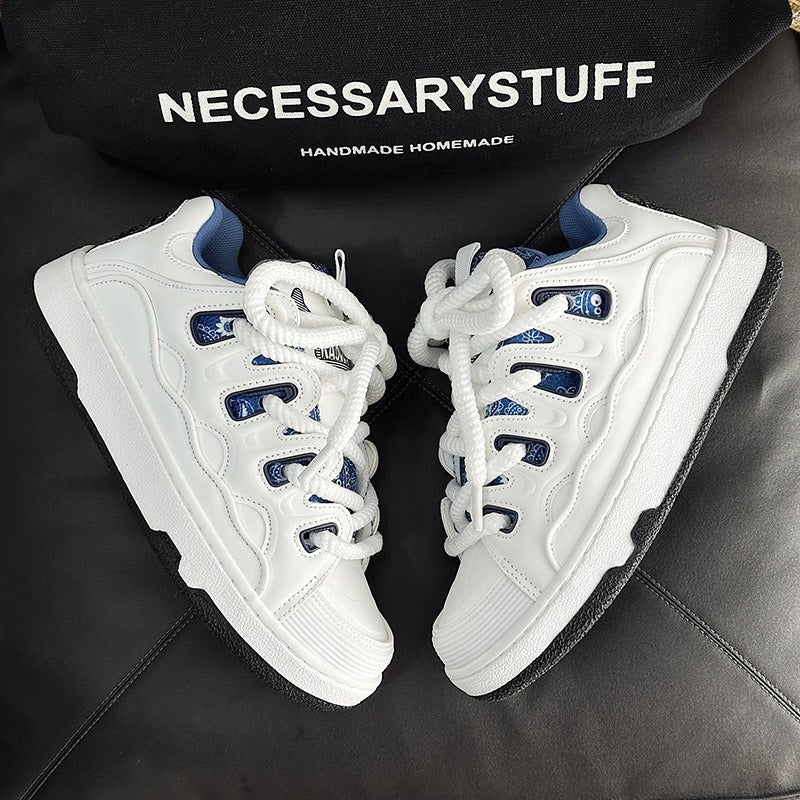 Fashionable White Sneakers for Men and Women with Thick Soles and Breathable Design