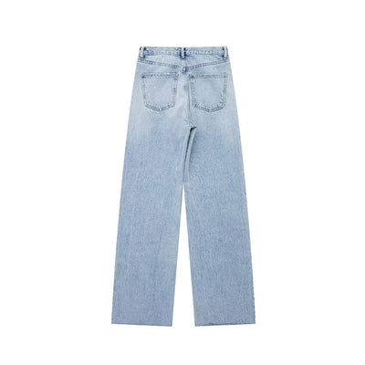 Trendy Women's High-Waisted Wide Leg Denim Jeans Distressed