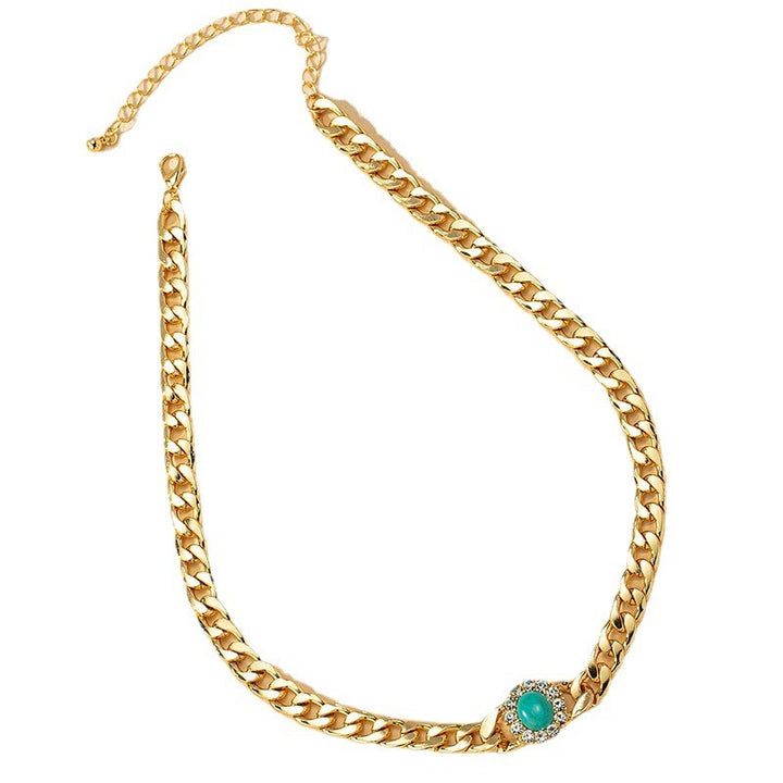 Jewelry With Diamonds Turquoise Necklace Female Personality Exaggerated Design Thick Chain Design Necklace