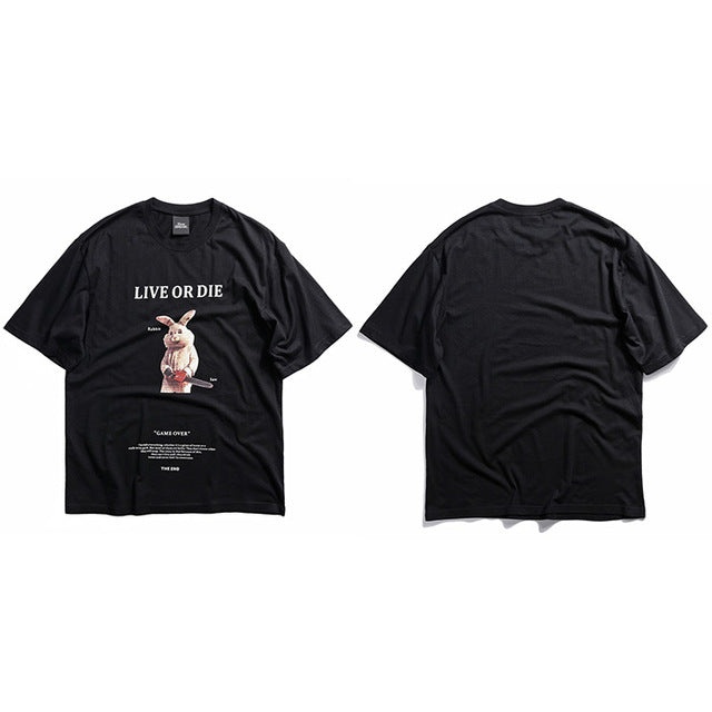 Quirky Chainsaw Rabbit Hip Hop Graphic Tee Urban Shirt