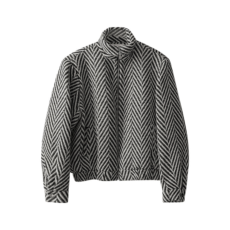 Men's Korean Plaid Wool Zip Jacket Trendy Casual Outerwear