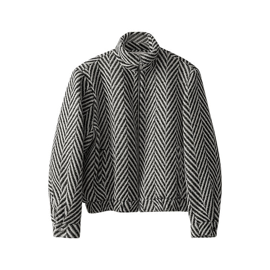 Men's Korean Plaid Wool Zip Jacket Trendy Casual Outerwear