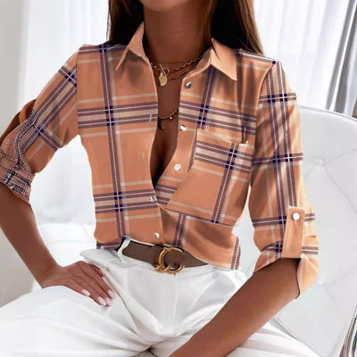 Chic Floral Print Long Sleeve Dacron Blouse for Women
