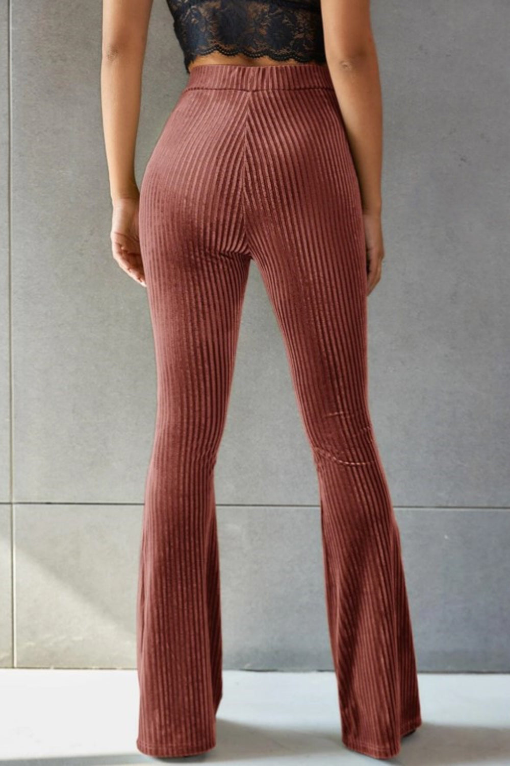 Sophisticated Ribbed High Waist Flare Pants