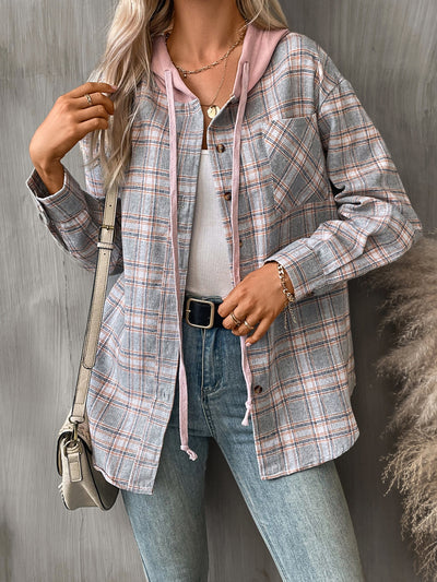 Plaid Long Sleeve Hooded Jacket for Stylish Comfort