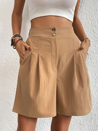 Elegant Ruched Elastic Waist Shorts with Pockets for Women