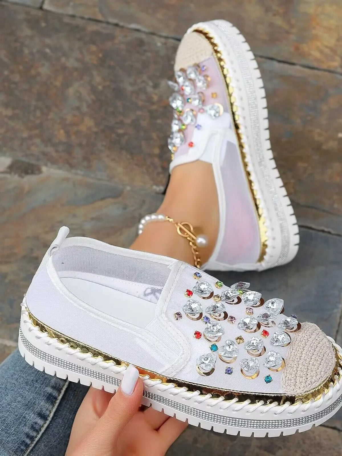 Rhinestone Platform Slip-Ons