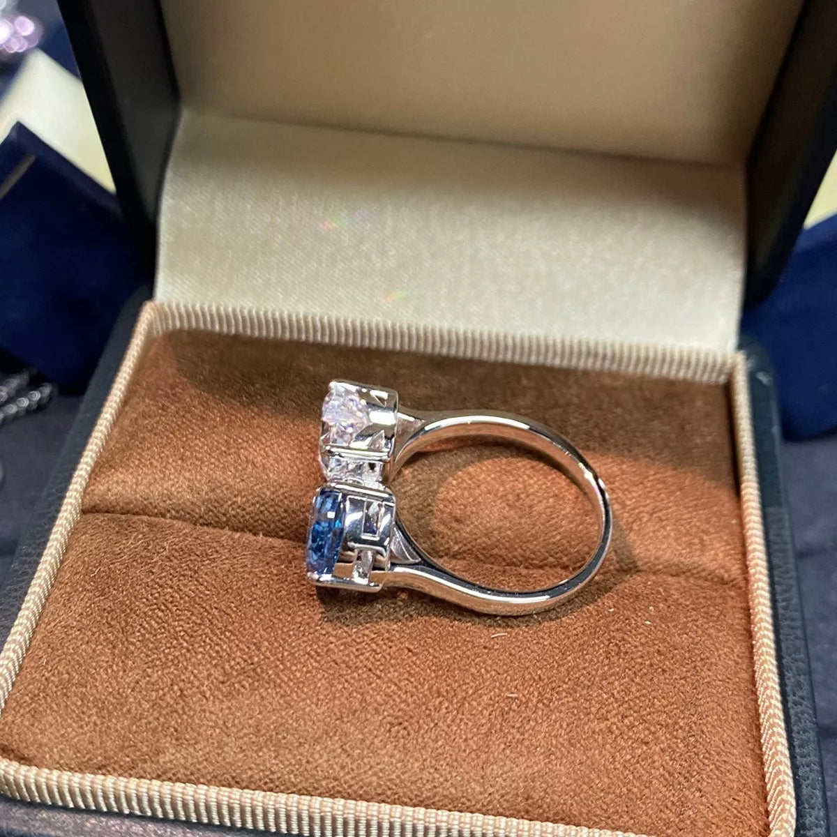 Heart and Teardrop Shaped Dual-Stone Open Ring