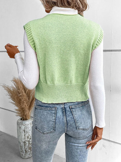 Full Size Button Up V-Neck Sweater Vest for Women