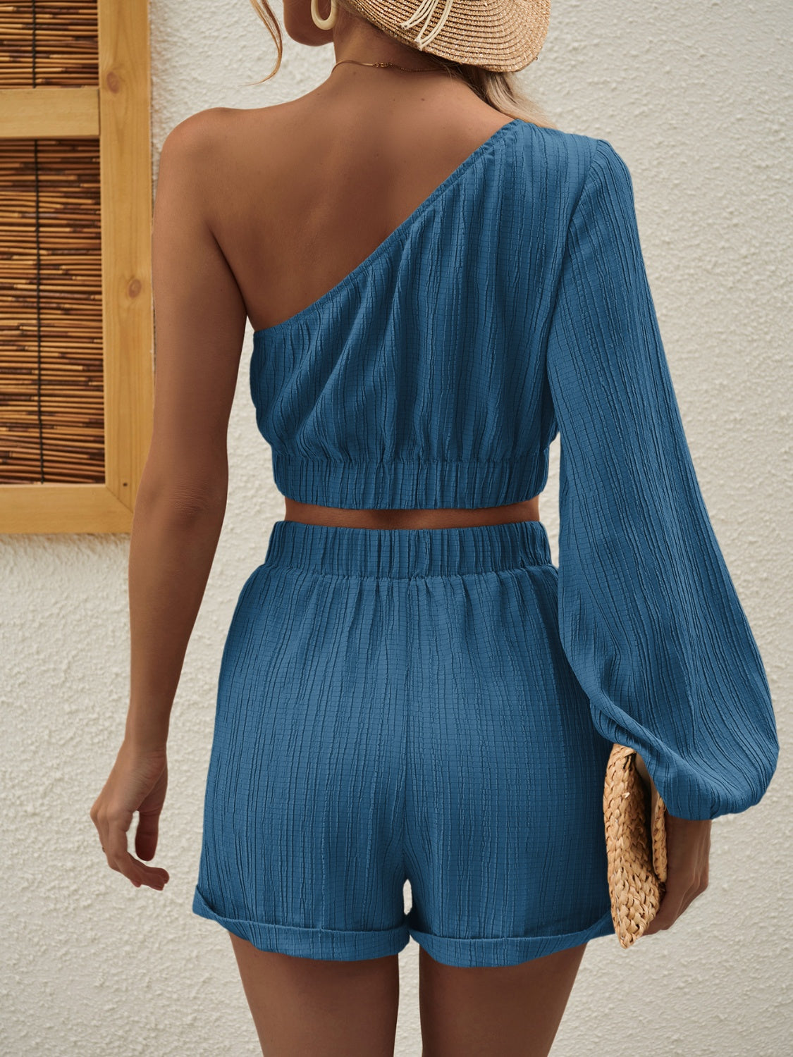 Stylish Asymmetrical Long Sleeve Top and Shorts Set for Women