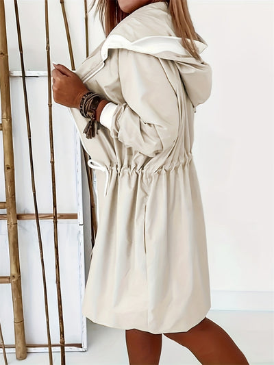 Adjustable Hooded Trench Coat With Long Sleeves For Women