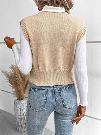 Full Size Button Up V-Neck Sweater Vest for Women