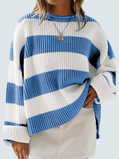 Round Neck Long Sleeve Sweater for Women Casual Style
