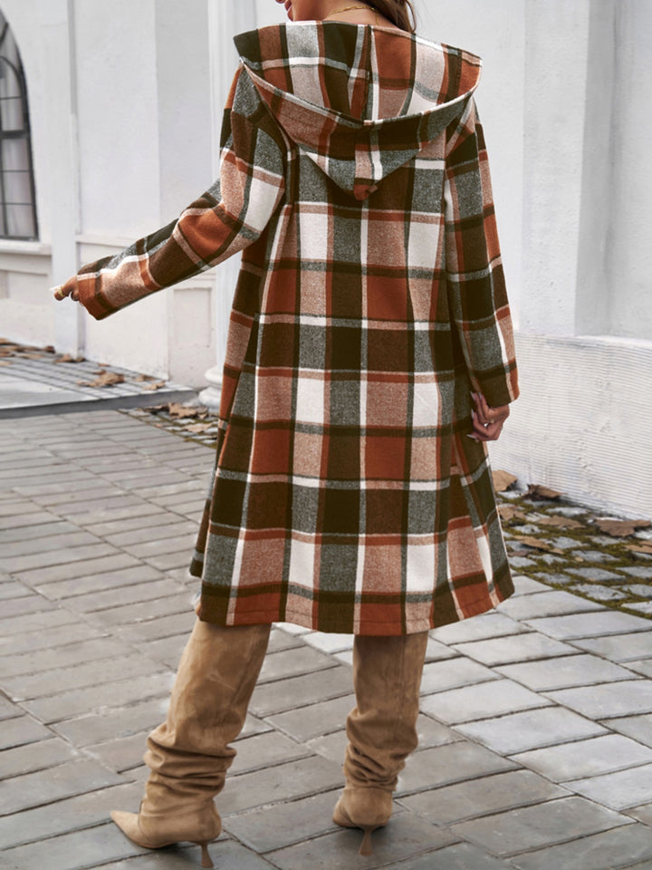 Plaid Hooded Jacket with Long Sleeves