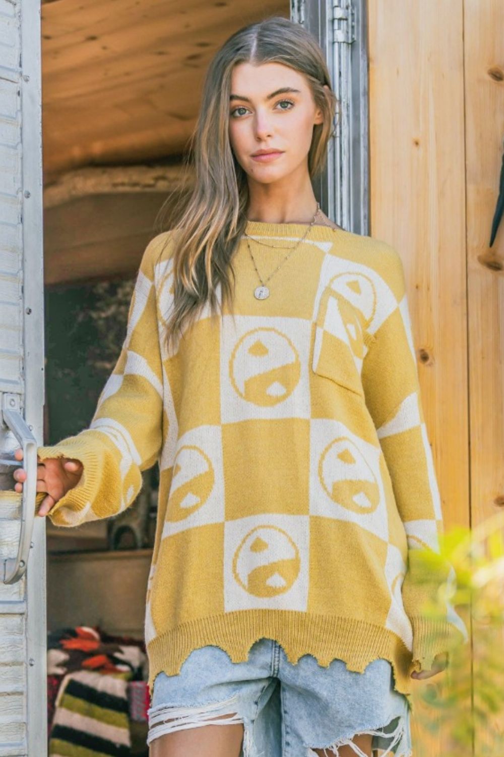 Yin Yang Checkerboard Pullover Sweater