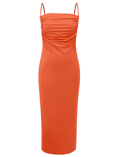 Chic Backless Cowl Neck Ruched Cami Dress for Elegance