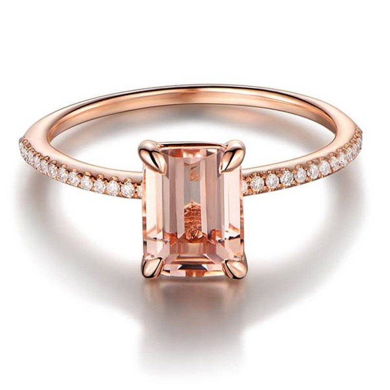 2Pcs Ring/Set Rose Gold Filled White Crystal Zircon Wedding Engagement Ring Size 6-10