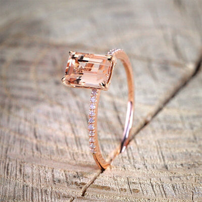 2Pcs Ring/Set Rose Gold Filled White Crystal Zircon Wedding Engagement Ring Size 6-10