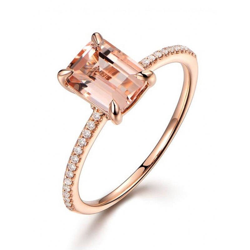 2Pcs Ring/Set Rose Gold Filled White Crystal Zircon Wedding Engagement Ring Size 6-10