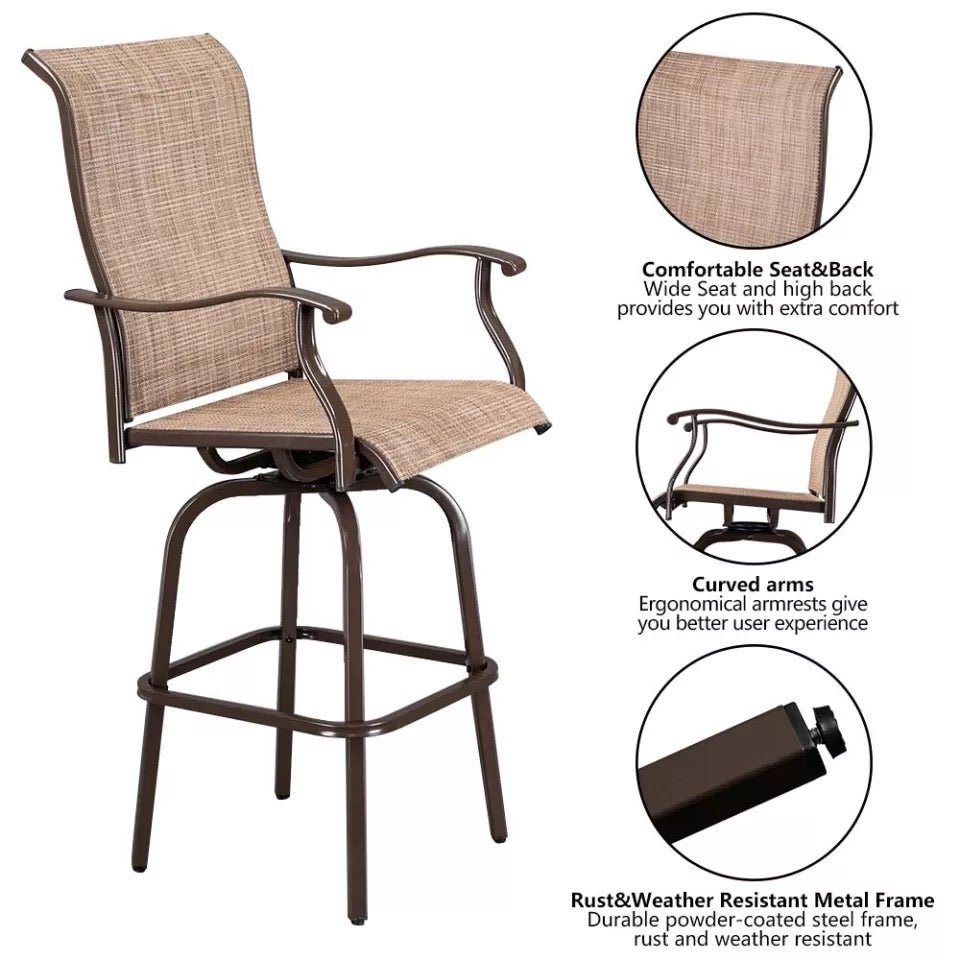 2pcs Wrought Iron Outdoor Patio Swivel Bar Chair Stools Brown/Black - Ruth Envision