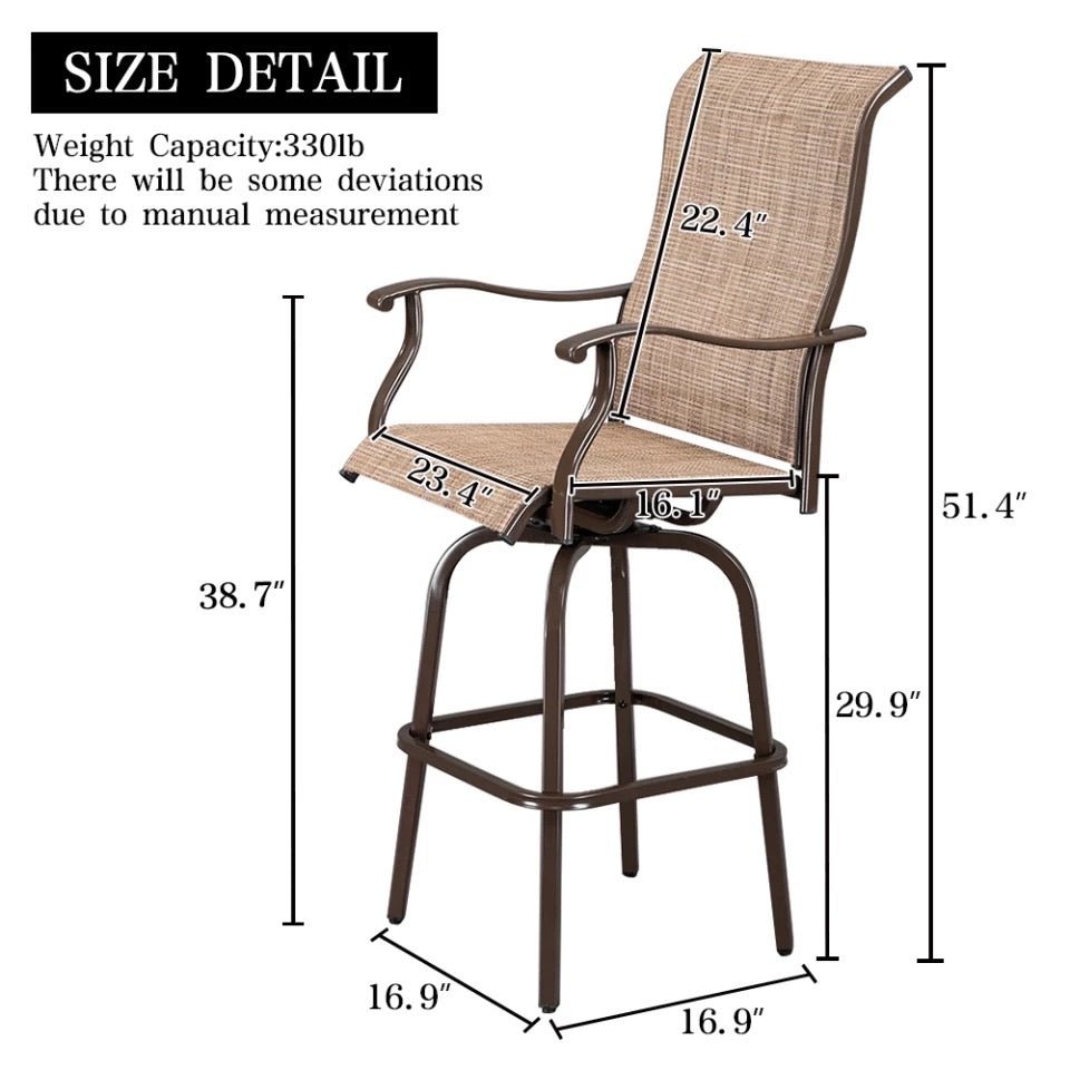 2pcs Wrought Iron Outdoor Patio Swivel Bar Chair Stools Brown/Black - Ruth Envision