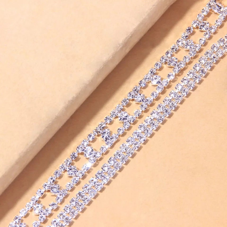 Two Piece Handmade Tennis Anklets Set With Rhinestones For Elegant Sparkle Everyday Wear