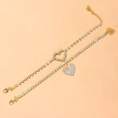 Two Piece Set Rhinestone Heart Anklets For Feet Foot Bracelet Jewelry Glamour Accessory