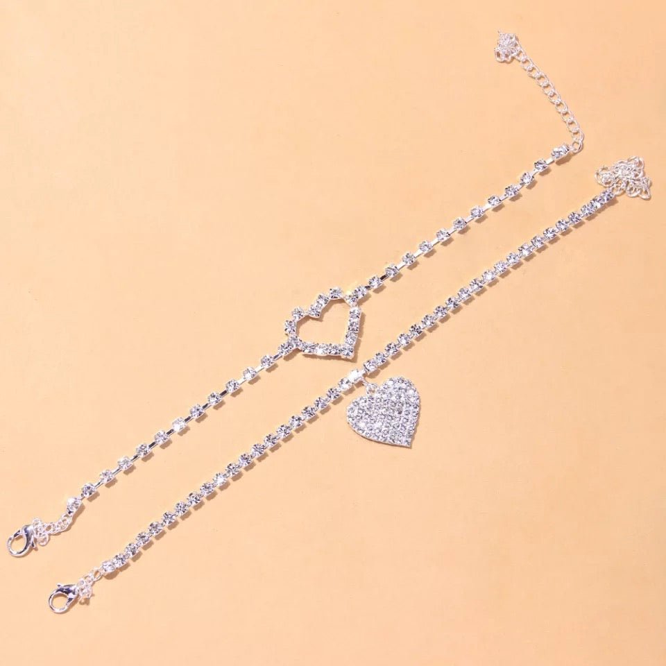Two Piece Set Rhinestone Heart Anklets For Feet Foot Bracelet Jewelry Glamour Accessory