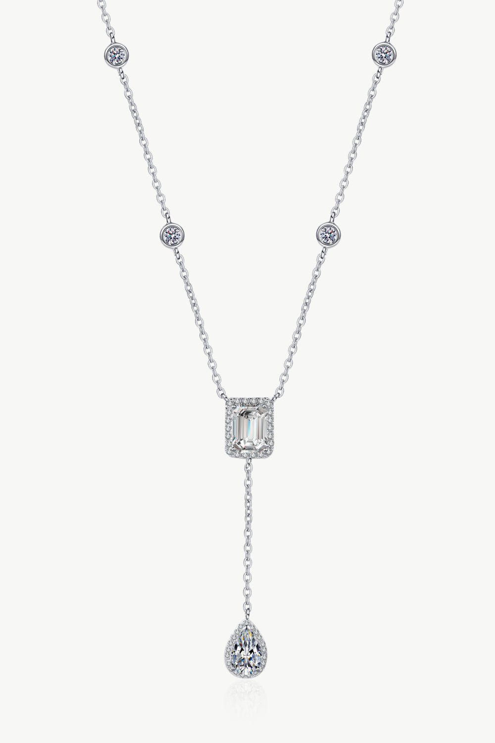 3 Carat 925 Sterling Silver Double Drop Pendant Necklace