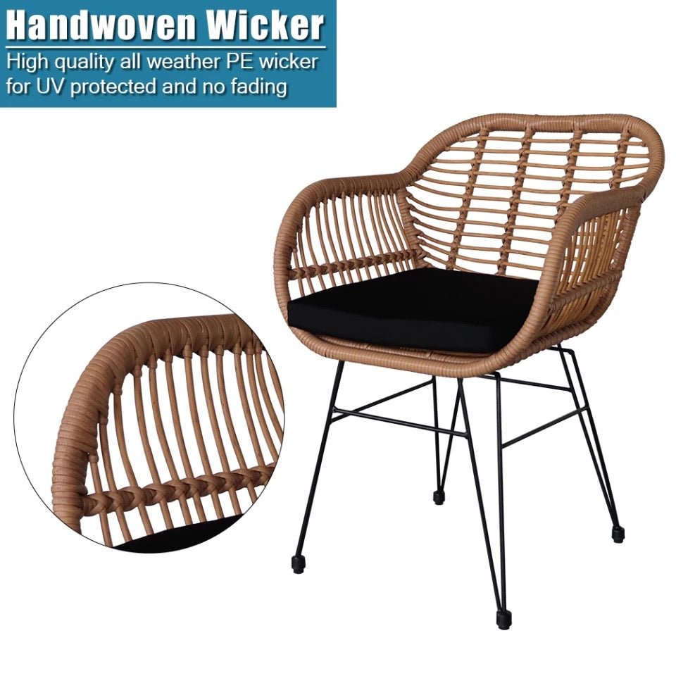 3 Pcs Wicker Rattan Patio Conversation Set With Tempered Glass Table - Ruth Envision