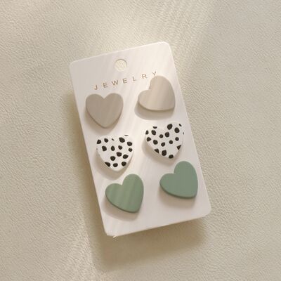 3 Piece Acrylic Heart Stud Earrings