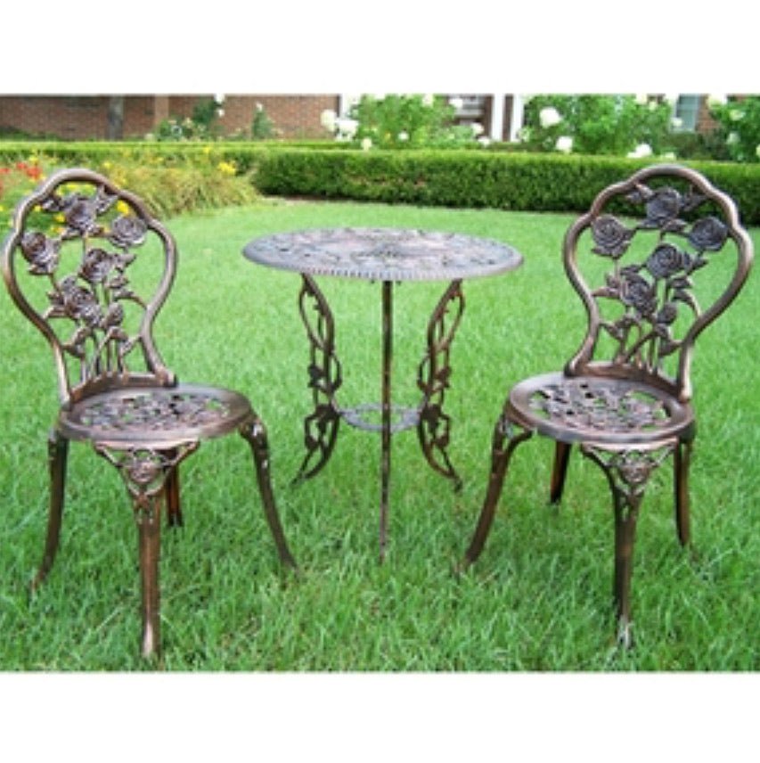 3-Piece Outdoor Bistro Set with Rose Design in Antique Bronze Finish - Ruth Envision