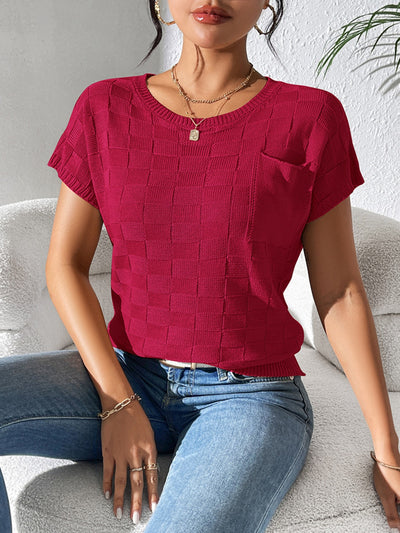 Round Neck Short Sleeve Knit Top for Effortless Style