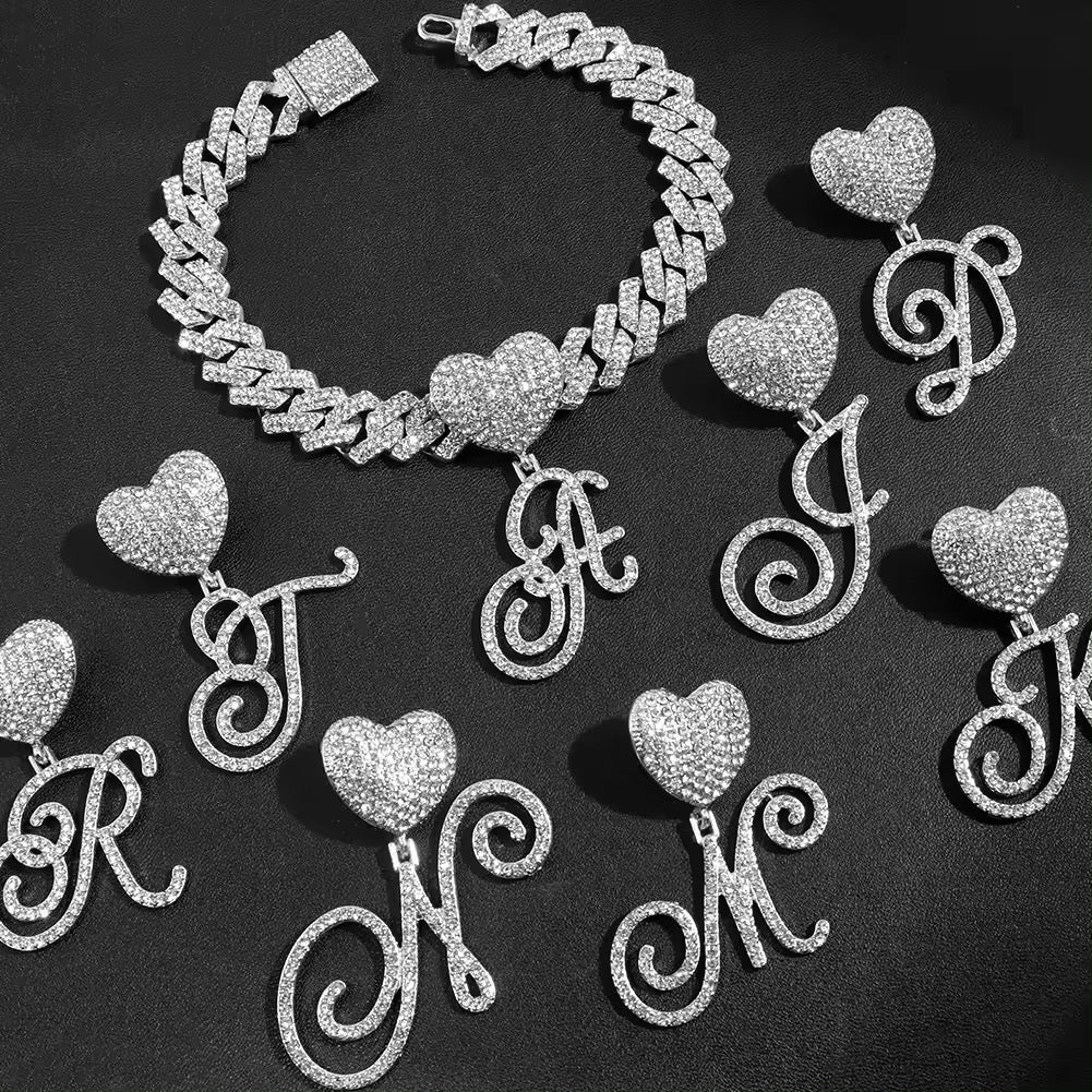 Cuban Heart Initial Jewelry Set