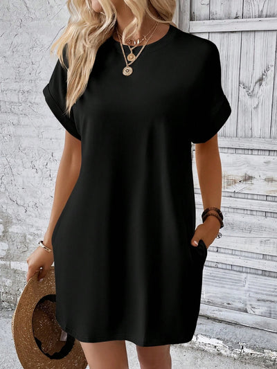 Effortless Elegance Short Sleeve Round Neck Mini Dress for All Occasions